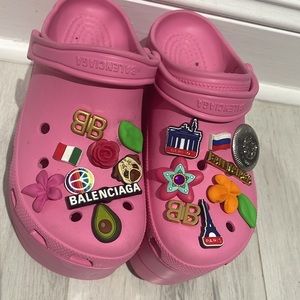 Balenciaga Pink Rubber Crocs Embellished